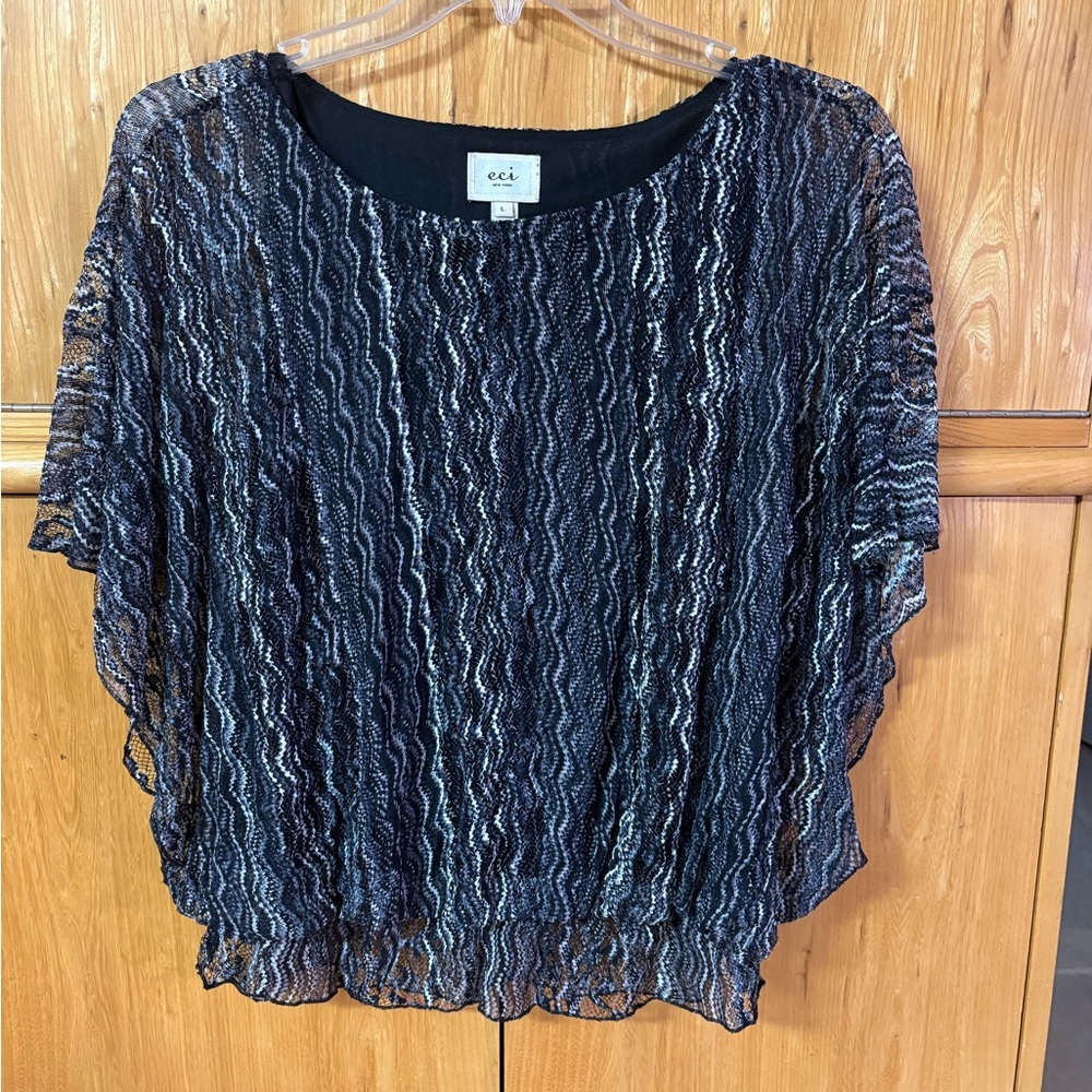 ECI New York Black and White Women's Semi-Sheer Blouse with Black Shell Tank